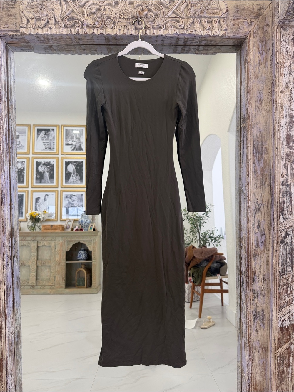 Aritzia Contour Olive Green Long Sleeve Maxi Dress